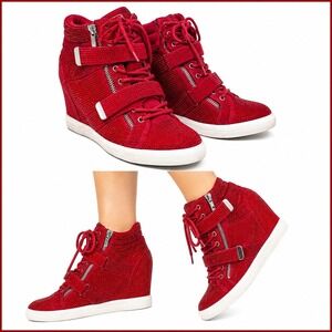 INC Debby Women's SZ 7 Red Rhinestone Wedge High Top Sneakers Glam Y2K
